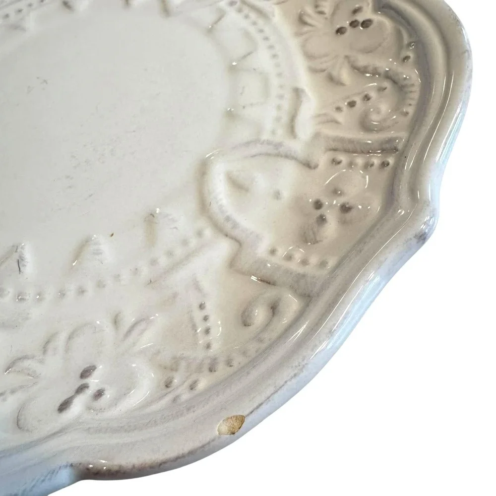 Maison Versailles Blanc White Embossed Scalloped Salad Plates Set of 2 Amelie